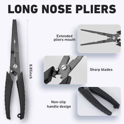 Golden J Teflon Fishing Pliers, Multi-Function Hook Remover-Long Nose Pliers, PE/Braided Line Cutter, Saltwater Resistant Fishing Gear, For Deep-Sea, Ice & Surf Fishing - Ideal for Anglers