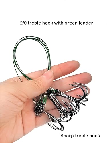5-10pcs Fishing Treble Hook with Leader Nylon Coated Fishing Wire Leader with Swivel 3/0 2/0 1/0 1# 2# 4# 6# - color: Green Leader, size: 4#-10pcs