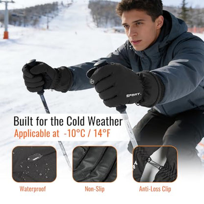 INNOLIFE Ski Gloves Men Women Waterproof Winter - Snow Gloves with Thermal Lining, Non-Slip Grip & Opening for Cold Weather - color: Black, size: Large