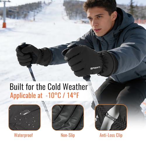 INNOLIFE Ski Gloves Men Women Waterproof Winter - Snow Gloves with Thermal Lining, Non-Slip Grip & Opening for Cold Weather - color: Black, size: X-Large