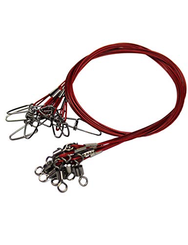 Fishing Leaders Line Steel Leaders Fishing Saltwater 125LB Fishing Leaders with Swivels and Snaps, 19.68in - color: Red