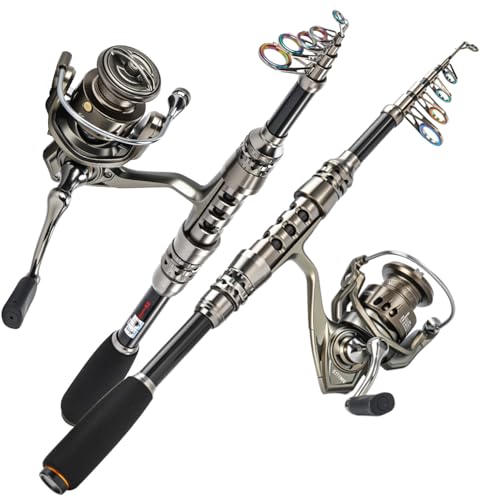 Sougayilang Fishing Rod and Reel Combo – 5.9FT Telescopic Carbon Fiber Fishing Pole with 12+1 BB Spinning Reel, Saltwater Freshwater Kit - color: 2PACK- 5.9FT Full Kit with Carrier Case