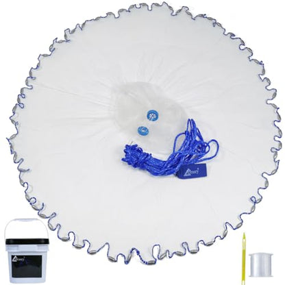 Drasry Saltwater Fishing Cast Net for Bait 3/8 1/4 or 1/2 with Heavy Sinkers Fish Trap Throw Net. Size 3ft/4ft/5ft/6ft/7ft/8ft/9ft/10ft Radius Freshwater Nets - size: 8FT (240cm) Radius, style: 1/4 Mesh Lead Sinkers-mono