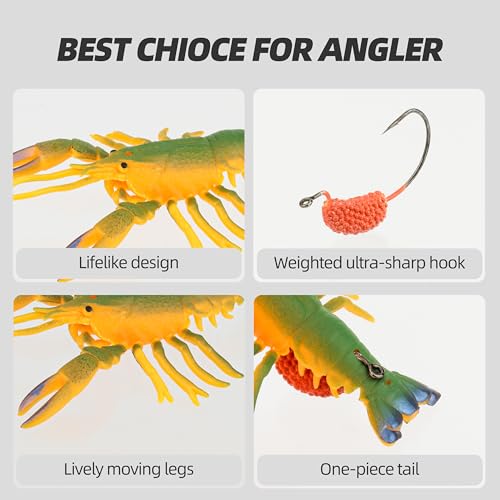 Pre-Rigged Weighted Shrimp & Crawfish Fishing Lures – Soft Bait with Lead Weight, Weedless, Realistic Action – Durable for Bass, Trout, Crappie, Saltwater & Freshwater Fishing - size: 4in-7/16oz