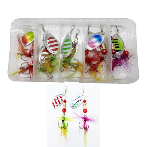 Fishing Spinner Baits Lures Kit for Trout Bass Salmon Lures with Treble Fishing Hooks, Rooster Tail Fishing Gears Spoons Effective in Freshwater/Saltwater - color: 10pcs/box with Rooster Tail