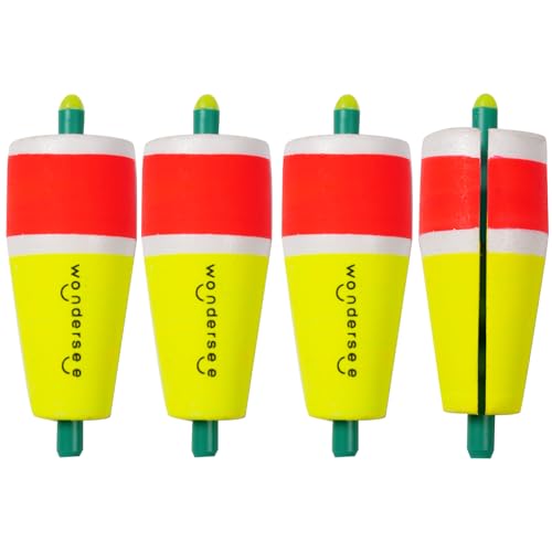 wondersee Fishing Floats Weighted Slotted Peg Popping Floats Slip Bobbers, Pack of 4 - color: Yellow, size: 2in.