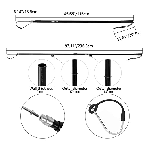 SANLIKE Telescopic Fishing Gaff Fiberglass Pole with Nonslip Rubber Handle | With Stainless Steel Hook with M8 Screw - size: Small