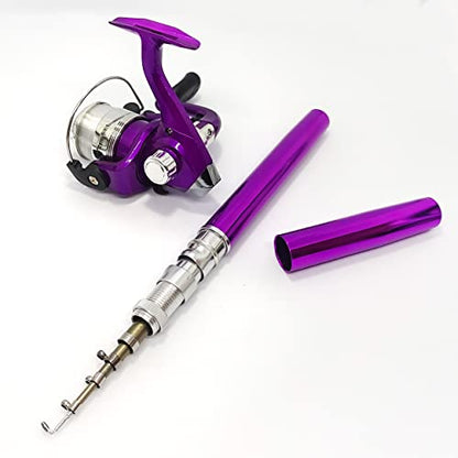 Compact Pocket Telescopic 38inch Mini Pen Fishing Rod Spinning Reel Combos Pen Folded Fishing Pole Spinning Wheel Gift for River, Lake, Reservoir, Ice Fishing and So On - color: Purple