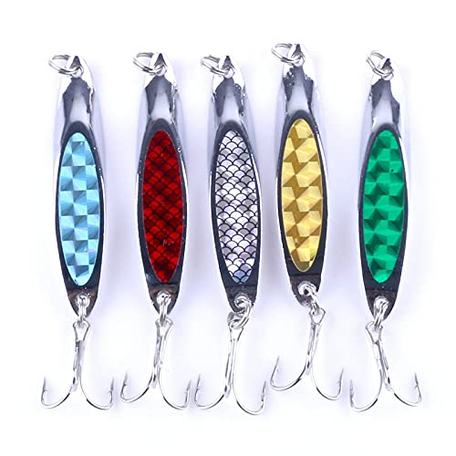 Fishing Jigs Saltwater Fishing Lures with Assist Hook Treble Hook, Jigging Lures Slow Vertical Jigs, Fishing Jigs Saltwater for Bass Tuna Salmon Sailfish Trout Grouper Snapper, 5pcs with Box - color: A:2.75inch/0.74oz/5pcs