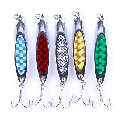 Fishing Jigs Saltwater Fishing Lures with Assist Hook Treble Hook, Jigging Lures Slow Vertical Jigs, Fishing Jigs Saltwater for Bass Tuna Salmon Sailfish Trout Grouper Snapper, 5pcs with Box - color: A:2.75inch/0.74oz/5pcs
