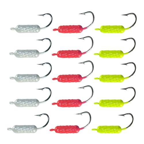 Eupheng UV Glow in Dark Yellowtail Snapper Jigs, 15PCS 1/4oz, 1/8oz, 1/16oz Weighted Jig Head with Stainless steel Hook Yellowtail jig hook for Saltwater and Freshwater Fishing - size: 1/16oz