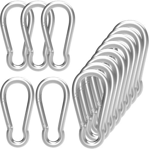 Heavy-Duty Carabiner Clip 1.57"–5.5", Black/Silver Spring Snap Hook, Quick Link Keychain Clip for Keys, Swing Set, Camping, Fishing, Hiking & Traveling (120–1350 lbs) - color: Silver, size: 1.96 inch (M5) - 12 pcs