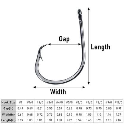 Dr.Fish 50 Pack in-line Circle Hooks, Straight Shank Octopus Hooks, Freshwater & Saltwater Fishing Catfish Tuna Bass Striper - size: #3/0-50pack