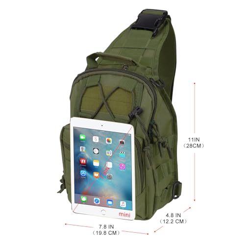Qcute Tactical Backpack, Waterproof Military Cross-body Molle Sling Shoulder Backpack Chest Bag for Outdoor Every Day Carry - color: Army Green