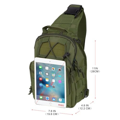 Qcute Tactical Backpack, Waterproof Military Cross-body Molle Sling Shoulder Backpack Chest Bag for Outdoor Every Day Carry - color: Army Green