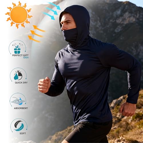 HovSiyla Mens Fishing Hoodie UV Sun Protection Shirts UPF Rash Guard Long Sleeve Shirts Hiking Performance Mesh Face Mask Top - color: 5 Pack : Black Grey White Navy Red, size: Large