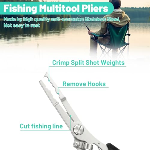 Fishing Pliers, Stainless Steel Needle Nose Plier, Saltwater Fish Nippers with Safety Lanyard, Fishing Hooks Remover Tool, Rustproof Line Cutter Fish Tool for Saltwater Freshwater
