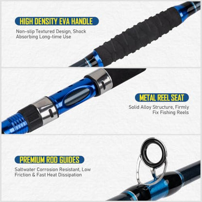 THKFISH 4 Piece/5 Piece Saltwater Travel Rod, Heavy Spinning Fishing Rod Portable Travel Surf Rod Carbon Fiber Saltwater Boat Fishing Rod 6’9”/7’9”/8’9” with Case Bag for Seawater Fish