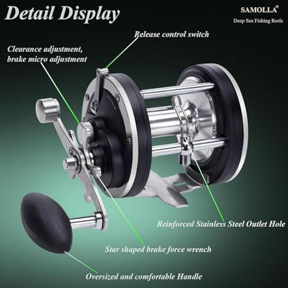 Sea Fishing Reel 44-66 LB Max Drag Saltwater Round Conventional Trolling Reel Aluminum CNC 2.8:1/4.4:1 Gear Ratio 5+1/7+1 Bearings for Tuna Salmon Marlin - color: BLack-Right Hand, size: 44Lb-SL500