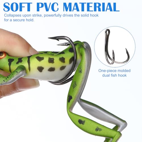 Soulchen 3 Pack Topwater Frog Lure Bass Trout Fishing Lures Kit, Frog and 2 Pocket Frogs Realistic Bait with Legs Weedless Bass Fishing Lures for Freshwater and Saltwater