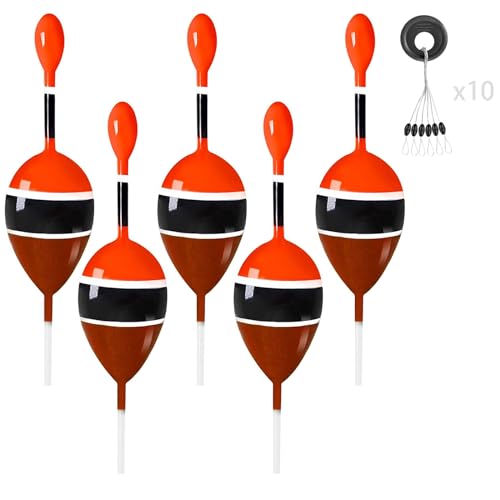 YOTO Slip Bobbers for Fishing,Balsa Wood Slide Fishing Floats Kit with Bobbers Stops,Slip Cork for Crappie Panfish Bass Trout - color: Brown-5pcs(60pcs stop), size: 5g(1/6oz)
