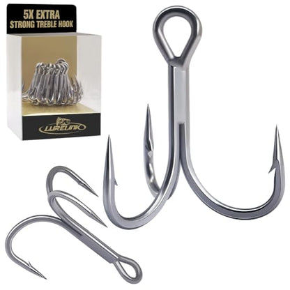 Fishing-Treble-Hooks-5X-Extra-Strong-Heavy-Duty Ultra Anti-Rust Bulk Hooks for Saltwater and Freshwater Fishing Sizes 5/0 to #8 - size: 4/0 6-Pack