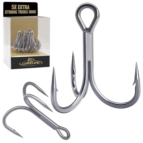 Fishing-Treble-Hooks-5X-Extra-Strong-Heavy-Duty Ultra Anti-Rust Bulk Hooks for Saltwater and Freshwater Fishing Sizes 5/0 to #8 - size: 5/0 6-Pack