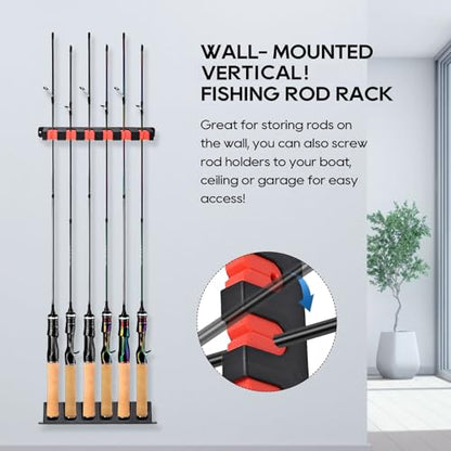 Axlksia Fishing Rod Holder Wall Mount, 1 Pair Fishing Pole Holders for Garage, Boats, 6 Fishing Rod Storage Racks (Vertical Red) - color: Vertical Red
