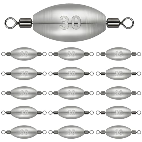 Polsefve Inline Trolling Fishing Weights with Inner Swivels, Oval Drop Casting Sinkers Lead Sinker Tackle for Catfish Bass Saltwater & Freshwater Bottom Fish(10g/15g/20g/30g/40g/60g) - color: 1oz-15pcs