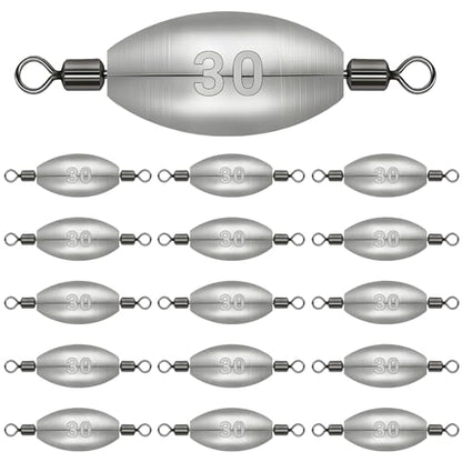 Polsefve Inline Trolling Fishing Weights with Inner Swivels, Oval Drop Casting Sinkers Lead Sinker Tackle for Catfish Bass Saltwater & Freshwater Bottom Fish(10g/15g/20g/30g/40g/60g) - color: 1oz-15pcs