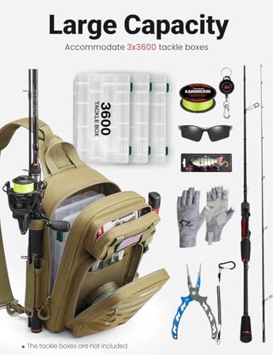 Piscifun Fishing Backpack Tackle Bag with 2 Rod Holders, Multi-Compartment Storage, MOLLE System, Water-Resistant Lightweight Outdoor Pack - color: Single Shoulder - Black Camouflage, style: Standard