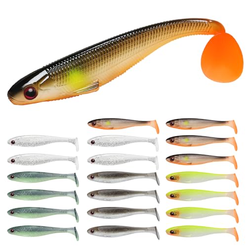 TRUSCEND Shadtale Easy Catch Soft Fishing Lures, Unique Vibration and Action for Various Rigs, Paddle Tail Swimbaits Trailer for Bass, Trout, Crappie, Walleye, Redfish, Saltwater & Freshwater Fishing - color: 3",20pcs,0.15oz