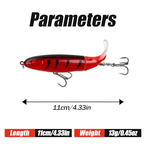 Fishing Lures Bass Popper Topwater 5pcs FS/YE-04 | Rotating Tail Bionic Swimming Lure, for Bass Trout Walleye Catfish Pike,Freshwater ,Saltwater,Crankbaits - color: A, size: 4.33'',0.46oz