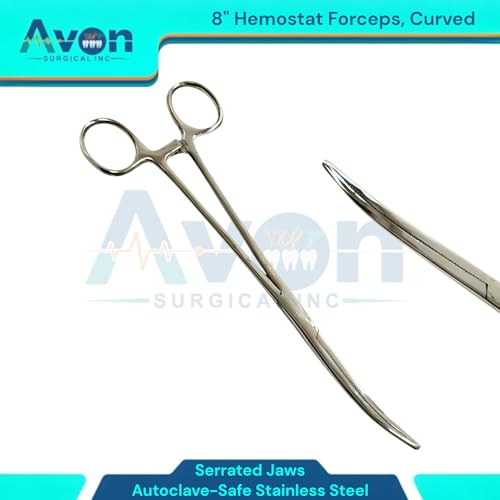 Stainless Steel Hemostat Forceps with Serrated Jaws, Curved, 8in Long - Locking - Fishing Pliers Multi-Purpose for Crafts and Nurses