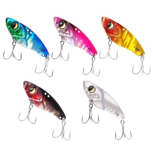 5PCS Vibration Bait Fishing Lures Set, Blade Bait & Crank Bait Hard Lures with Treble Hooks, Sinking Fishing Lures for Bass Trout Walleye Pike Freshwater Saltwater - size: 1/2 oz, 5Pcs
