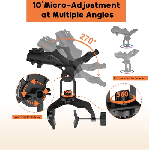 Aluminum Boat Fishing Rod Holder with V-Clamp Mount | 360-degree rotation, V-shaped clamp for round or square rails. Universal open cradle for spinning, casting and fly reels.