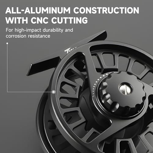Maxcatch Tino Fly Fishing Reel, Large Arbor All Aluminum with CNC Cutting Trout Fly Reels, 3/4 5/6 7/8wt - color: Reel with Line Pre-loaded (Black), size: 7/8wt