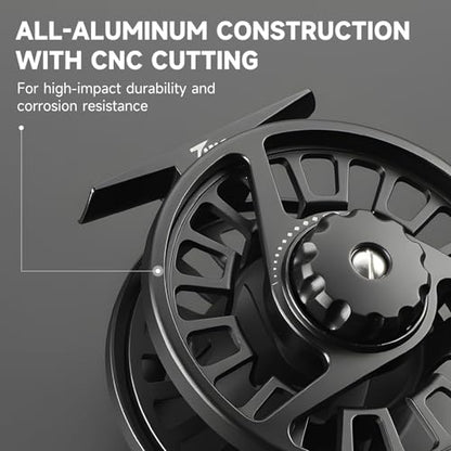 Maxcatch Tino Fly Fishing Reel, Large Arbor All Aluminum with CNC Cutting Trout Fly Reels, 3/4 5/6 7/8wt - color: Reel with Line Pre-loaded (Black), size: 7/8wt
