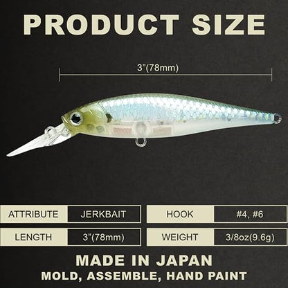 LUCKY CRAFT Pointer 78DD Freshwater Fishing Lure and Gear for Bass & Trout, 3 inch Deep Diving Suspending Jerkbait Fishing Line, Pressure-Ready Fish Bait, Premium Gear for Tackle Box, - color: 272 MS Ghost Minnow