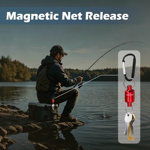 Magnetic Net Release for Fly Fishing, Aluminum Magnetic Quick Release Keychain, Fly Fishing Net Magnet Holder Retractor with Carabiner - color: red 2