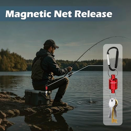 Magnetic Net Release for Fly Fishing, Aluminum Magnetic Quick Release Keychain, Fly Fishing Net Magnet Holder Retractor with Carabiner - color: red 2