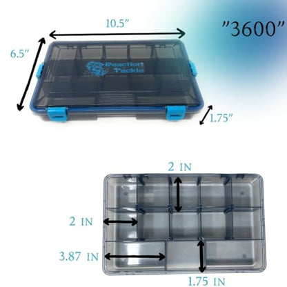 Reaction Tackle Standard Tackle Trays, Plastic Tackle Box Organizers with Four Secure Latches, Removable Dividers and Semi Transparent Lid for Fishing Storage - 3600 (2-Pack) - size: 3600 (2-Pack)