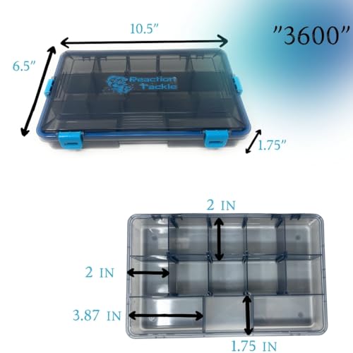 Reaction Tackle Standard Tackle Trays, Plastic Tackle Box Organizers with Four Secure Latches, Removable Dividers and Semi Transparent Lid for Fishing Storage - 3600 (2-Pack) - size: 3600 (2-Pack)