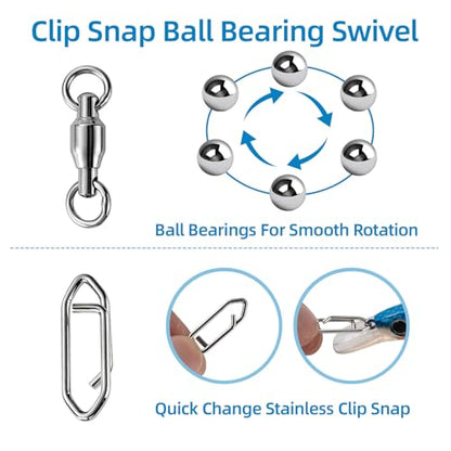 30 PCS Fishing Swivels, Heavy Strength Snap Swivels Fishing Tackle, Stainless Snap Swivels for Lure, Fish Accessories Kit for Saltwater & Freshwater