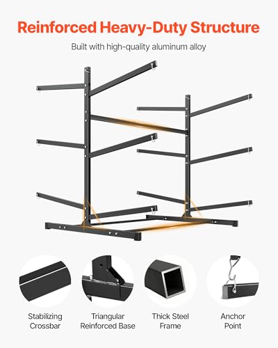 VEVOR Kayak Storage Rack, Heavy Duty Adjustable Freestanding Stand with Lockable Wheels for Indoor Outdoor Garage Shed Dock, Holder for Canoe, SUP, Surfboard & Paddleboard - style: Stand-6 Kayaks-black