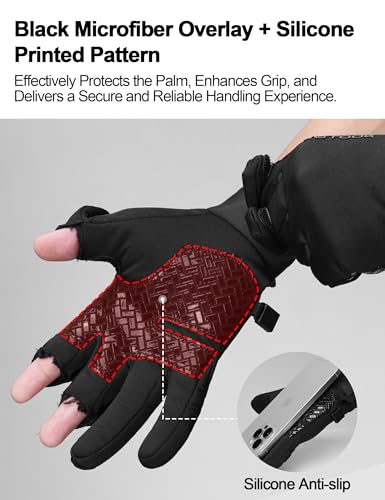 KUTOOK Winter Fishing Gloves for Men& Women Waterproof Glove Cold Weather Hunting Photography Shooting Hiking - color: Black, size: X-Large