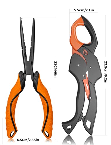 Fish Gripper 9.2",Muti-Function Line Cutter Fishing Pliers, Saltwater Fishing Tool Kit,Fishing Gear with Fishing Lanyard - color: 9"Fishing Pliers Orange