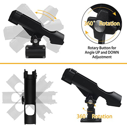 Fishing Rod Holder for Boat Adjustable 360° Rotation Hands-Free Fishing Pole Rod Racks No-Drill Rail Mount Rod Holders for Multi-Rod Setup Kayak, Pontoon, Boat Fishing - color: RH40 Multi-Positional Mounting 2pcs
