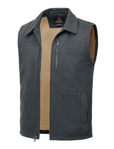TBMPOY Men's Winter Vest Casual Sherpa Fleece lined Full Zip Lightweight Vest Outerwear Warm Cotton Travel Jackets - color: Iron Gray, size: Small