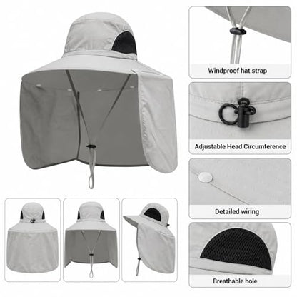 HUAMULAN Women Large Brim Sun Hat with Neck Flap, Men Quick Dry Hiking Fishing Safari Hat UPF 50+ - color: Yq005-lightgray